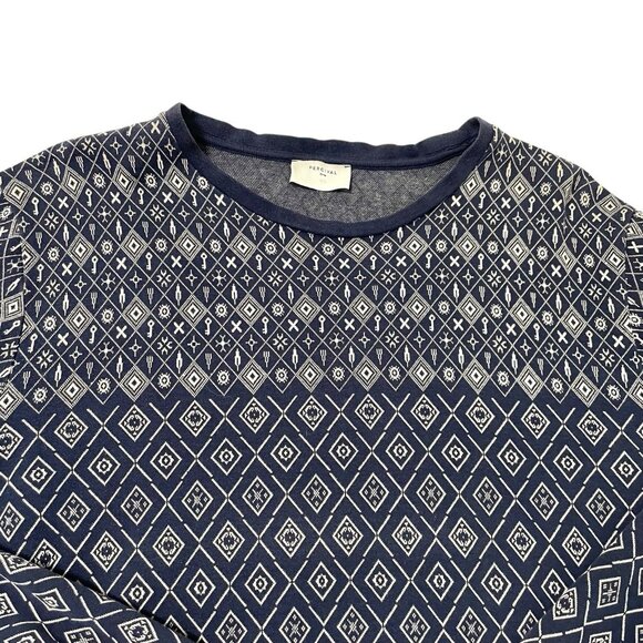 Percival Unique Print Long Sleeve Knit Crew-Neck Sweater Blue size Medium, 3 - Picture 2 of 4